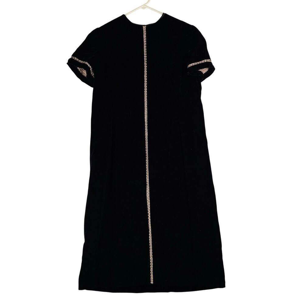 Vintage Nat Kaplan New York Black Velvet Shift Dress Metallic Trim Union Made 14